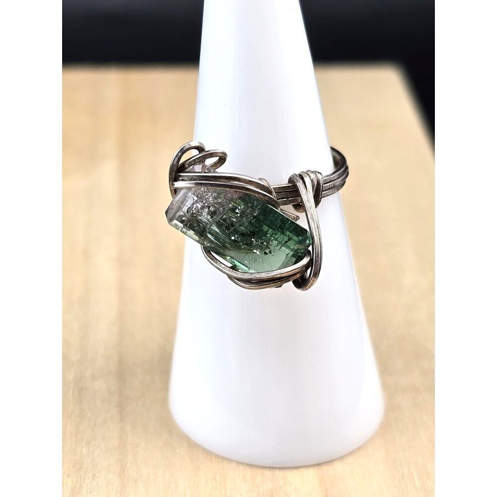 Vintage Handcrafted Watermelon Tourmaline Wire Wrapped Silver Ring Size 5 - Picture 8 of 10